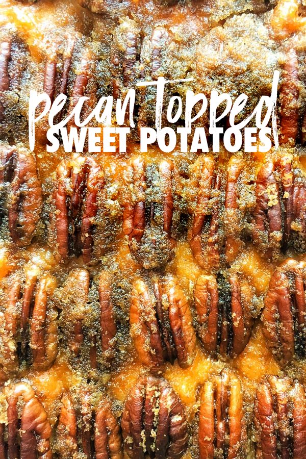 Pecan Topped Sweet Potatoes for a traditional Thanksgiving Feast! Find the recipe on Shutterbean.com