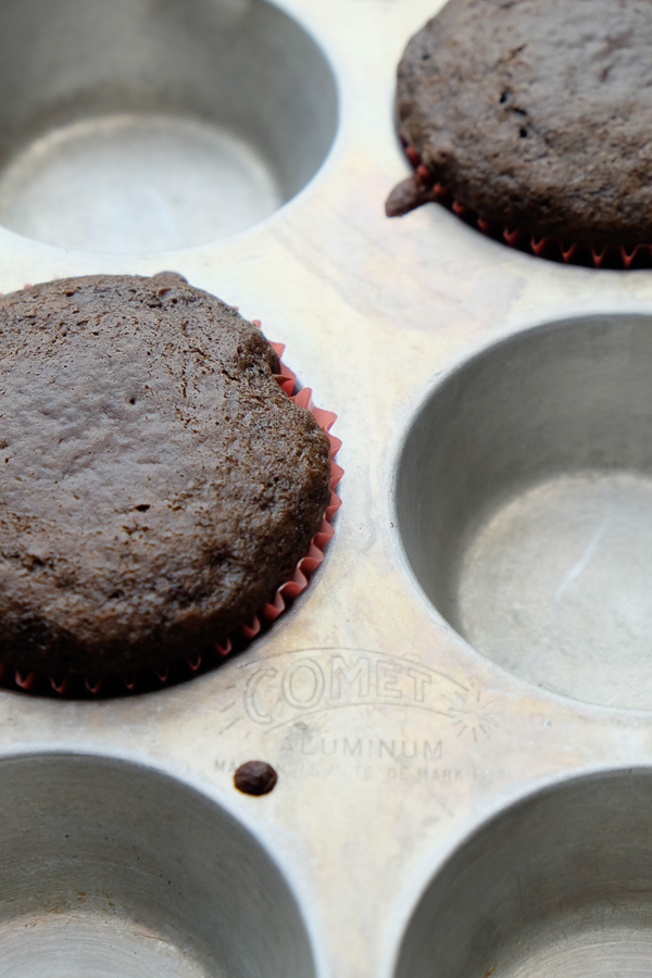 Small Batch Chocolate Cupcakes with Vanilla Bean Frosting. Recipe makes only 4! Check out more on Shutterbean.com