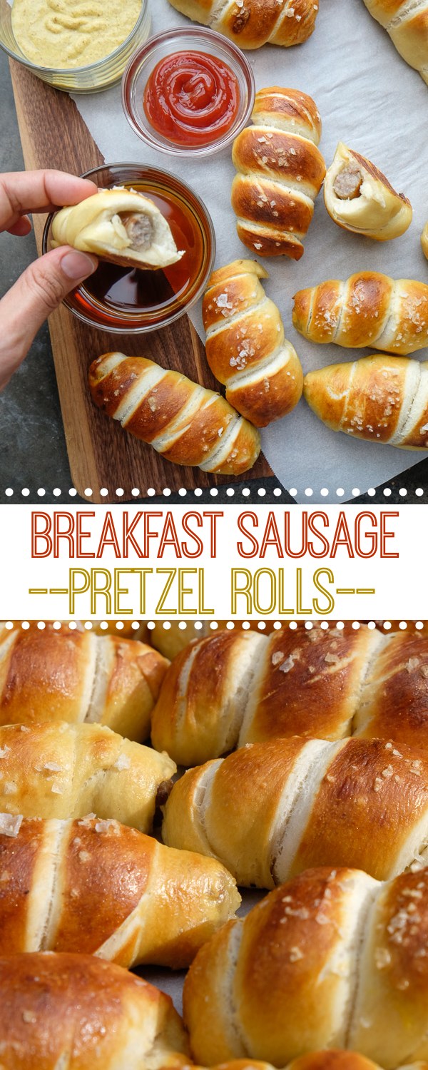 Breakfast Sausage Pretzel Rolls are perfect for a weekend brunch! Find the recipe on Shutterbean.com