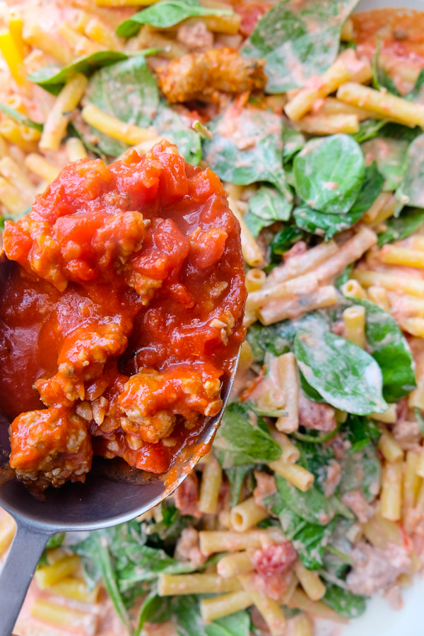 Baked Ziti with Creme Fraiche & Spinach- perfect for a crowd /weeknight dinners. Find the recipe on Shutterbean.com!