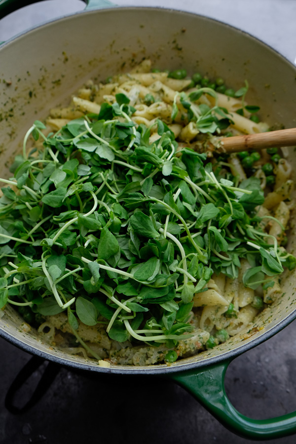 Celebrate Spring goodness with a bowl of Penne with Pistachio Mint Pesto. Find the recipe on Shutterbean.com