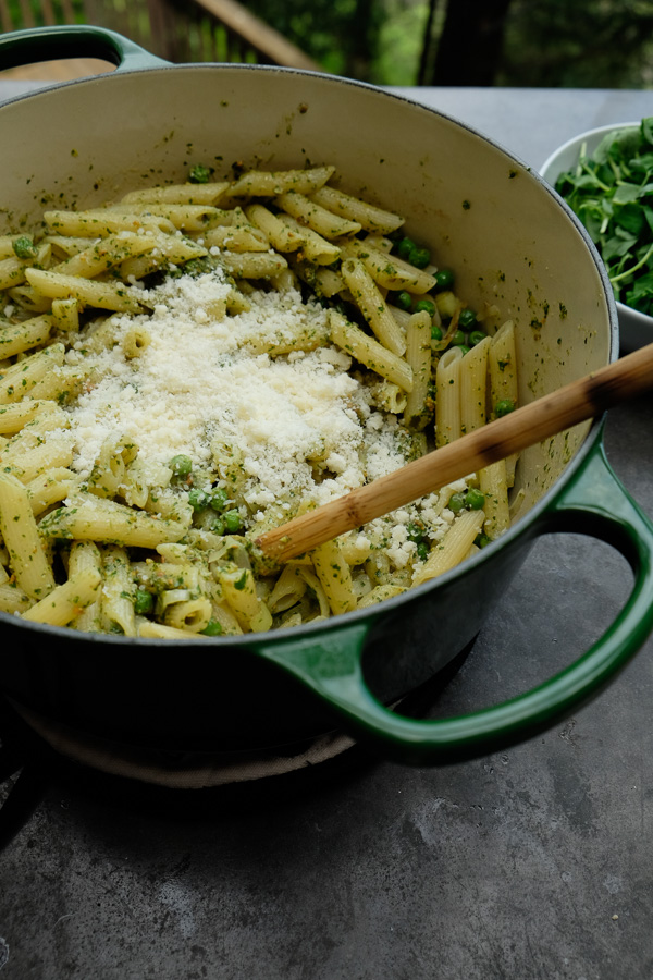 Celebrate Spring goodness with a bowl of Penne with Pistachio Mint Pesto. Find the recipe on Shutterbean.com