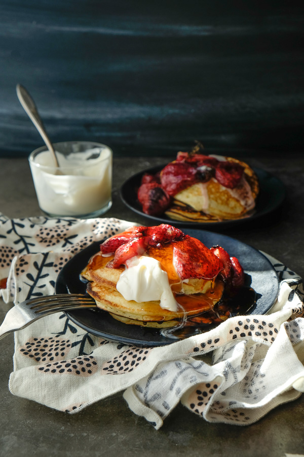 Ricotta Pancakes with Roasted Strawberries
