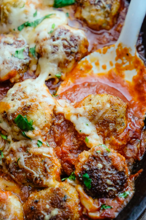 Combine the flavors of Chicken Parmesan with meatballs with this Chicken Parmesan Meatball dish! Find the recipe on Shutterbean.com