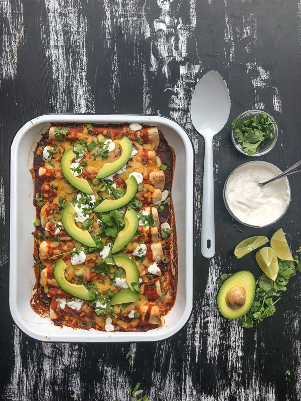 Chicken Enchiladas with Cumin Crema is a snap to put together. All you need is a rotisserie chicken! Find the recipe on Shutterbean.com