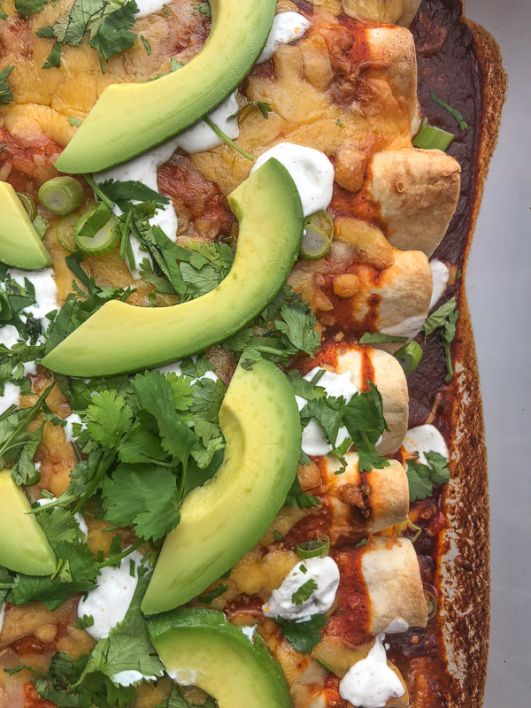 Chicken Enchiladas with Cumin Crema is a snap to put together. All you need is a rotisserie chicken! Find the recipe on Shutterbean.com