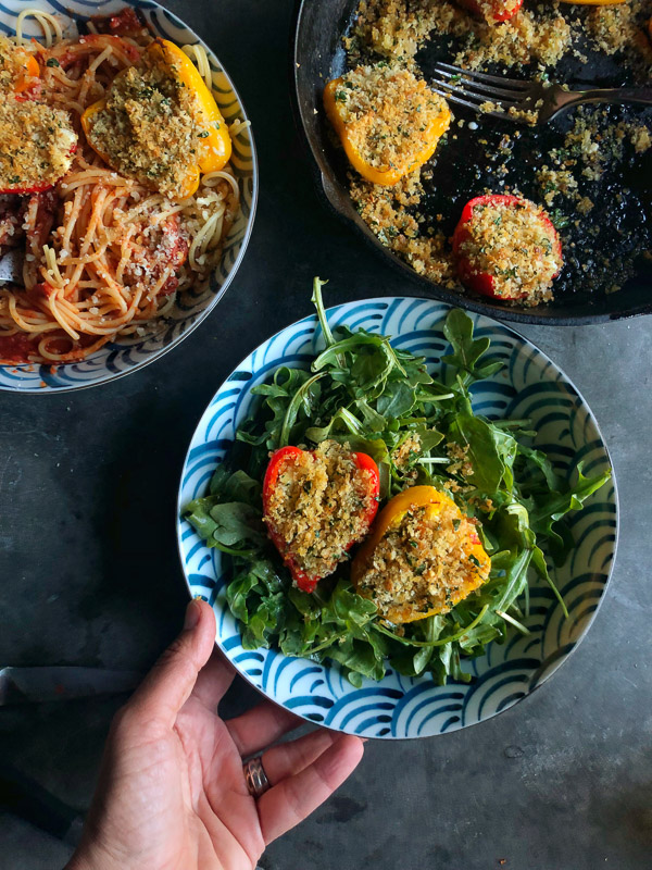 Baked Stuffed Peppers with Feta and Breadcrumbs is a vegetarian dream! Find the recipe on Shutterbean.com