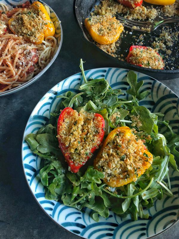 Baked Stuffed Peppers with Feta and Breadcrumbs is a vegetarian dream! Find the recipe on Shutterbean.com