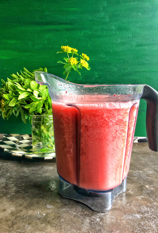 Raspberry Frosé made with ingredients from a trip to Nugget Market. Find the recipe on Shutterbean.com!