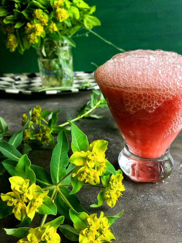 Raspberry Frosé made with ingredients from a trip to Nugget Market. Find the recipe on Shutterbean.com!