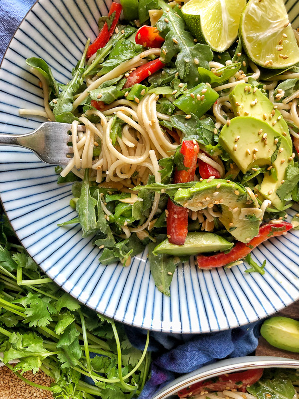 Cold Soba Noodles with tons of vegetables! Perfect for the warmer months when you don't feel like cooking but you want something filling and healthy! Recipe on Shutterbean.com