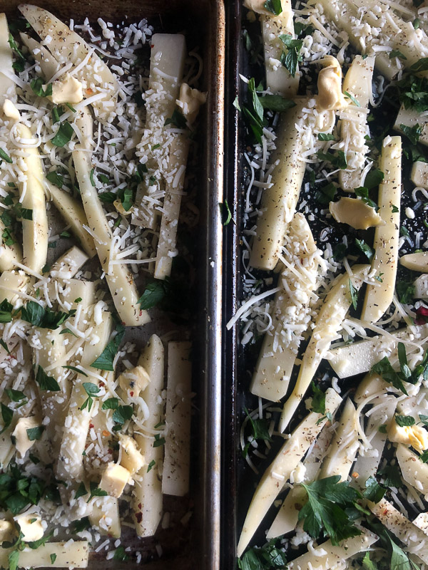 Want to impress dinner guests? Make these crispy Italian Fries! A combination of melted cheese and Italian herbs will level up your baked oven fry game. Recipe on Shutterbean.com!