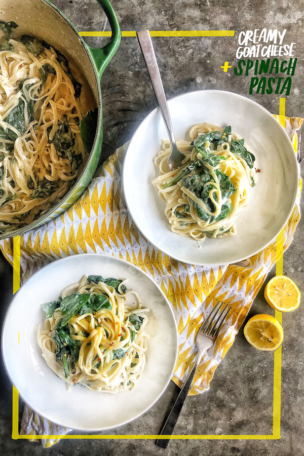 Creamy Goat Cheese Pasta with Spinach