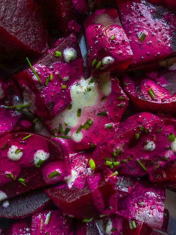Beet Salad with Poppy Seed and Chive Dressing is a great addition to your Fall & Winter menu! Recipe on Shutterbean.com