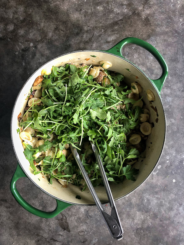 Creamy Mushroom Sausage Orecchiette is the ultimate comfort food. Make it for your guests! Find the recipe on Shutterbean.com