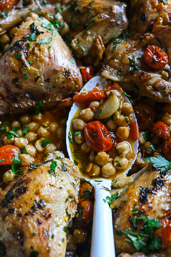 Spicy Chicken with Chickpeas is an easy dinner to pull together on a weeknight. Find this healthy recipe on Shutterbean.com