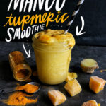 Mango Turmeric Smoothie is a great/healthy way to start the day. Coconut milk is the base, making it completely vegan! Find the recipe on Shutterbean.com