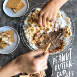 Win at dessert with this SIMPLE Peanut Butter S'Mores Dip made with peanut butter cups. Recipe on Shutterbean.com!