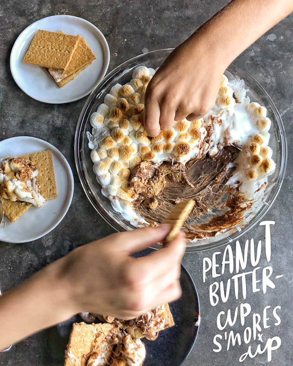 Win at dessert with this SIMPLE Peanut Butter S'Mores Dip made with peanut butter cups. Recipe on Shutterbean.com! 