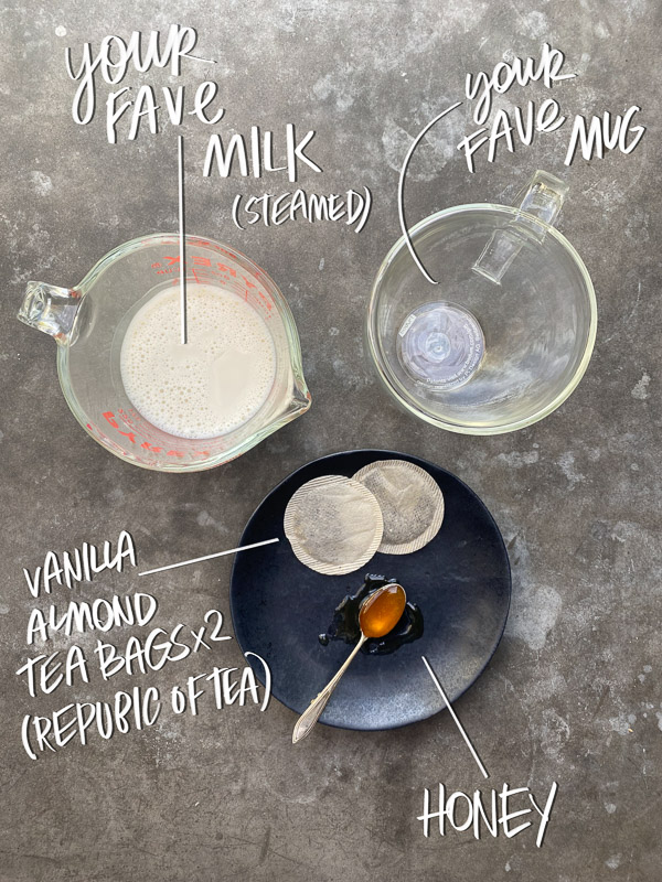 Vanilla Almond Milk Tea made with oatmilk & republic of tea's vanilla almond tea- Recipe on Shutterbean.com