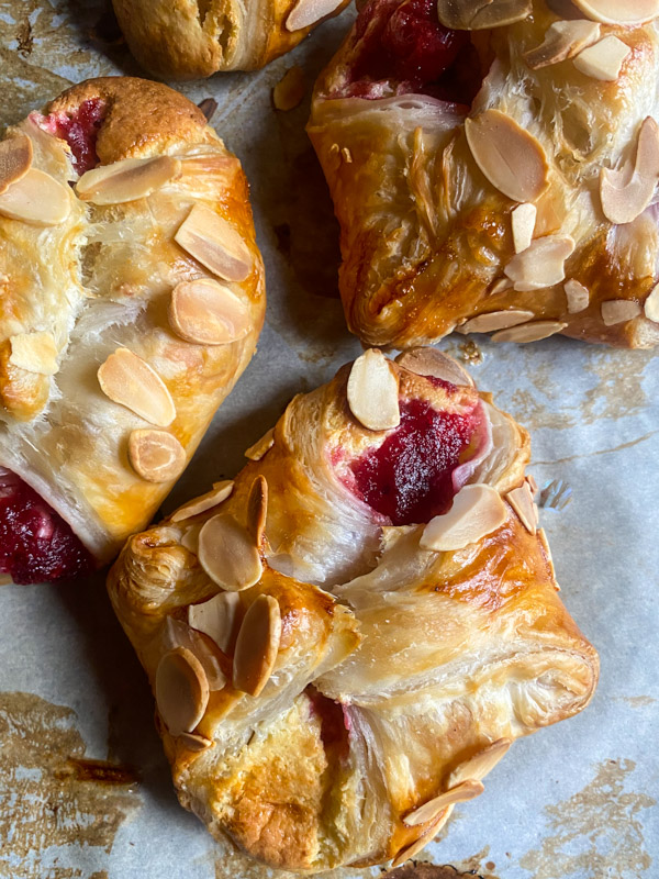 Cranberry Cheese Danish made with leftover cranberry sauce, cream cheese & puff pastry. Find this simple showstopper on Shutterbean.com