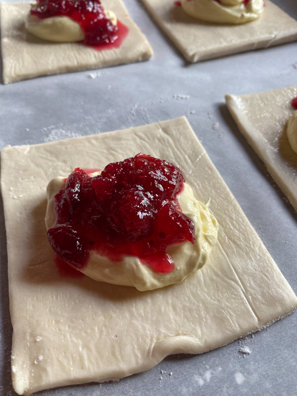 Cranberry Cheese Danish made with leftover cranberry sauce, cream cheese & puff pastry. Find this simple showstopper on Shutterbean.com