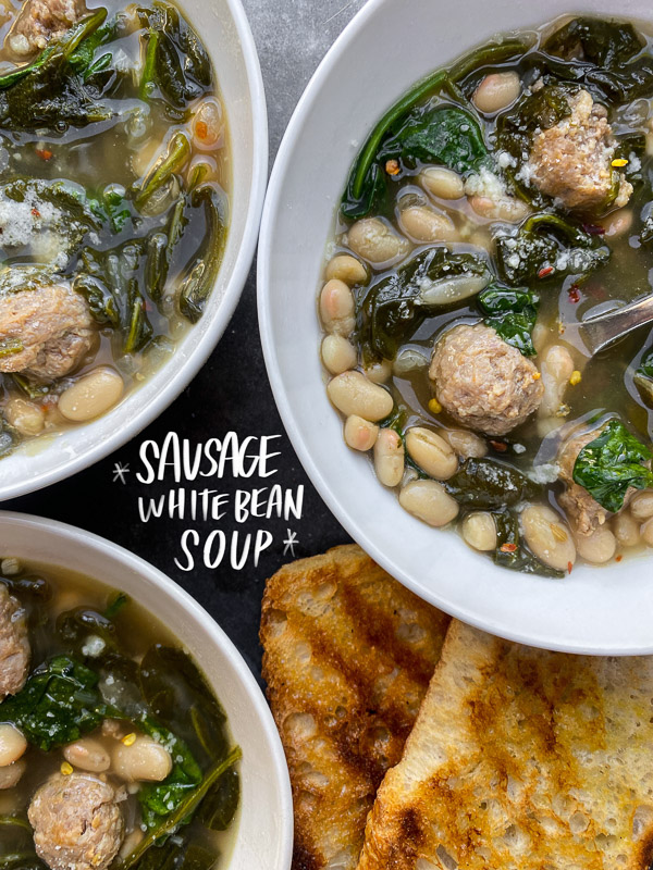 Sausage White Bean Soup is a weeknight staple during the colder months. Find the recipe on Shutterbean.com