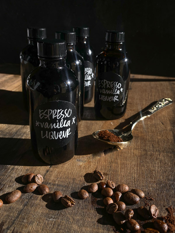 Espresso Vanilla Liqueur- make your own with vodka, espresso beans & vanilla. Find the recipe on Shutterbean.com