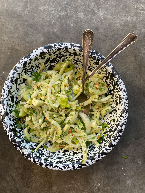 Fennel Celery Salad is a great salad for your meal prep. This crunchy salad holds up for days. Find the recipe on Shutterbean.com