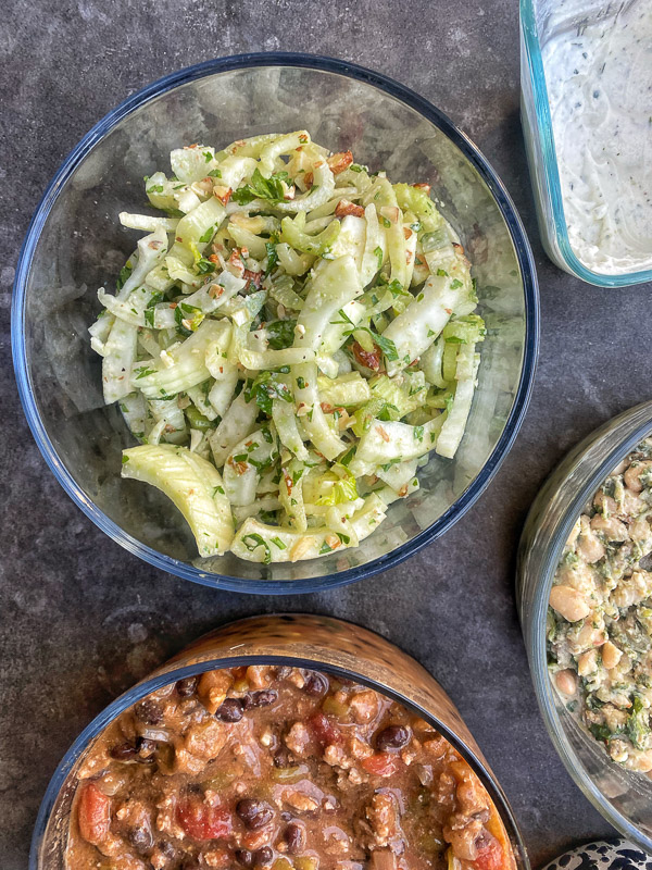 Fennel Celery Salad is a great salad for your meal prep. This crunchy salad holds up for days. Find the recipe on Shutterbean.com