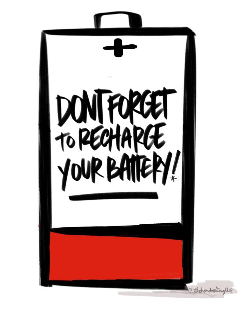 Recharge your battery! I love lists art by Tracy Benjamin of Shutterbean.com / @thehandwritingclub