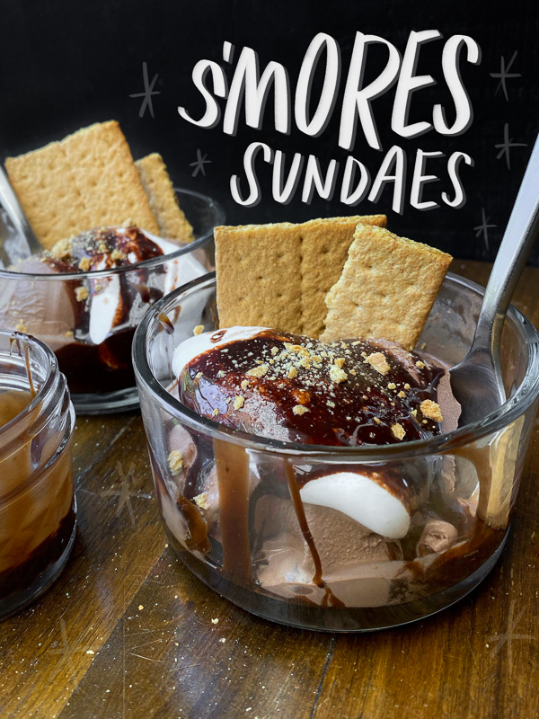 S'mores Sundaes are a combination of chocolate ice cream, marshmallow fluff and hot fudge! Don't forget the graham crackers. Find the recipe on Shutterbean! 