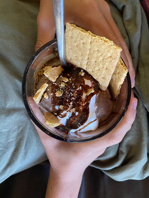 S'mores Sundaes are a combination of chocolate ice cream, marshmallow fluff and hot fudge! Don't forget the graham crackers. Find the recipe on Shutterbean! 