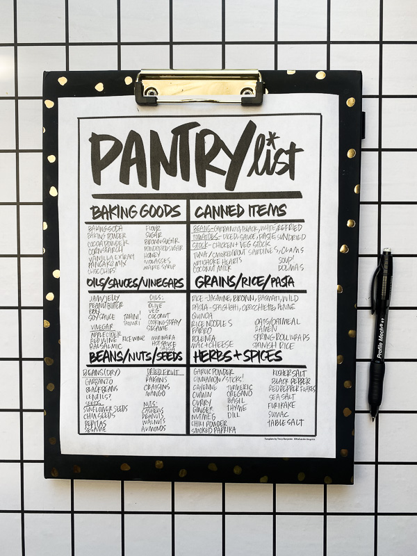 Pantry List Printable by Tracy Benjamin of Shutterbean and The Handwriting Club