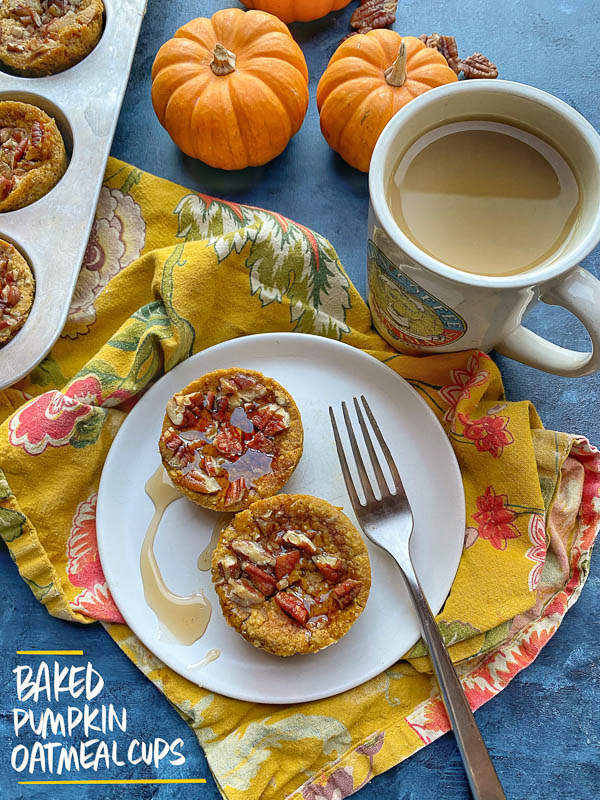 Baked Pumpkin Oatmeal Cups are a portable breakfast dream come true! Find the recipe on Shutterbean.com