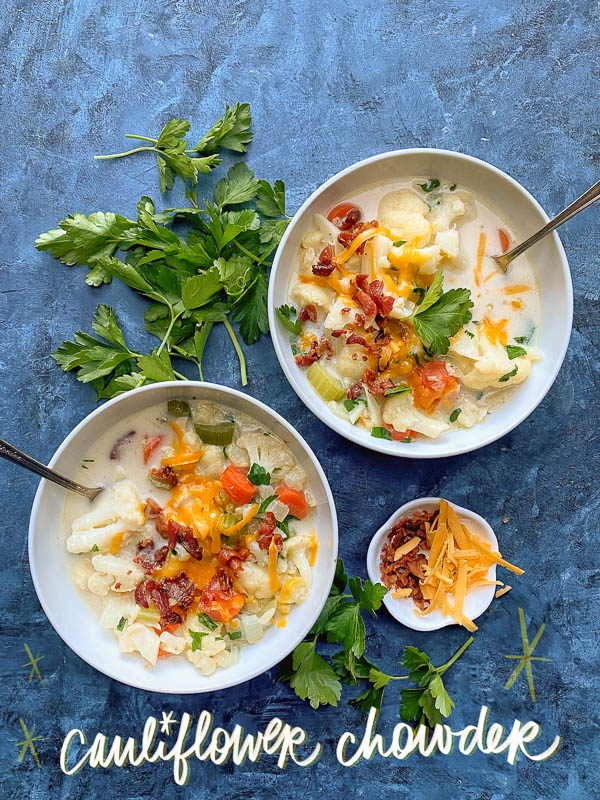 A light yet hearty dinner- Cauliflower Chowder! Find the recipe on Shutterbean.com