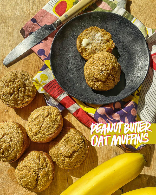 Peanut Butter Oat Muffins are made with oats and no flour! Find the recipe on Shutterbean.com