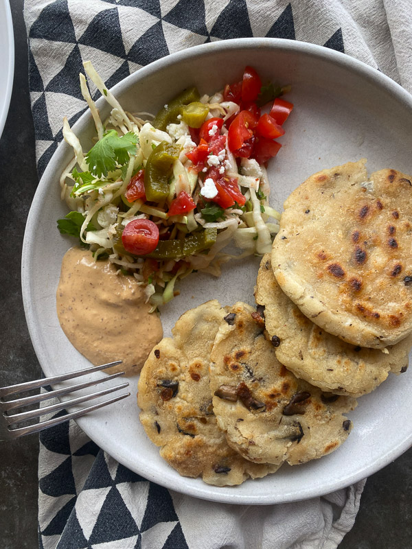 Mushroom Pupusas are a great vegetarian/gluten free meal for you and your family. Find the recipe on Shutterbean.com