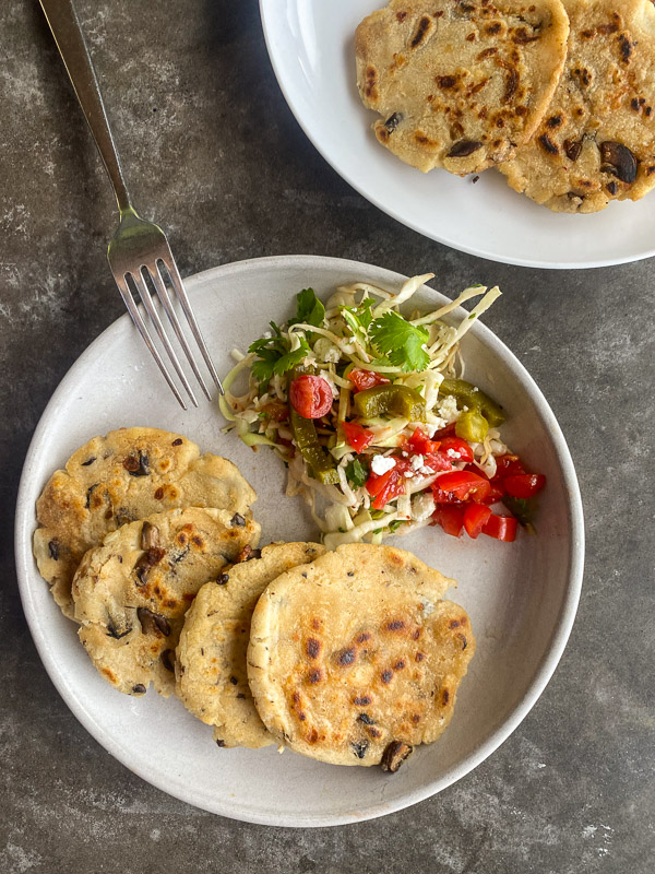 Mushroom Pupusas are a great vegetarian/gluten free meal for you and your family. Find the recipe on Shutterbean.com