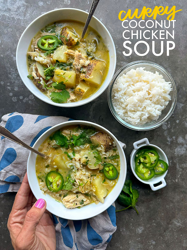 Curry Coconut Chicken Soup is packed with flavor! Tracy from Shutterbean shows you how to make this weeknight curry!