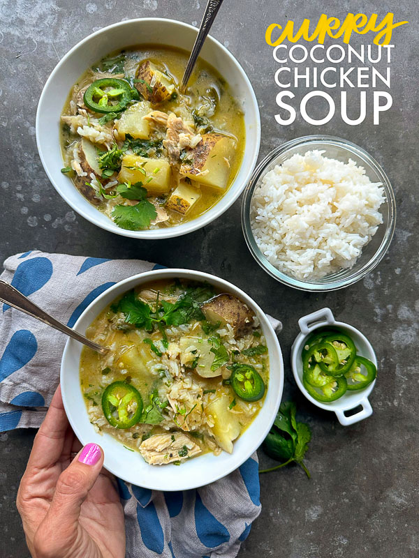 Curry Coconut Chicken Soup is packed with flavor! Tracy from Shutterbean shows you how to make this weeknight curry! 