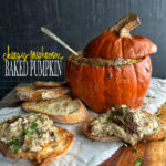 Cheesy Mushroom Baked Pumpkin is an incredible appetizer for your Autumn and Winter parties. Pair with crusty bread and DIP! Find the recipe on Shutterbean.com