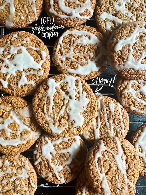 Gluten Free Chewy Ginger Molasses Cookies are made with a combo of oat, almond and gluten free flour! Find the recipe on Shutterbean.com