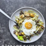 Cabbage Sausage Hash with potatoes, Parmesan topped with a fried egg! Recipe on Shutterbean.com