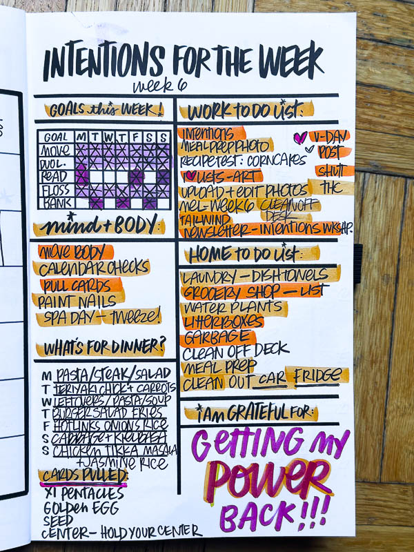 Intentions for the Week - The Handwriting Club by Tracy Benjamin
