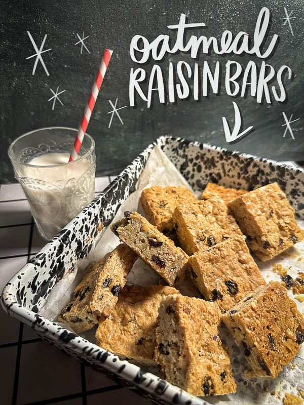 Oatmeal Raisin Bars taste like a cross between a blondie and an oatmeal raisin cookie. Find the recipe for this treat on Shutterbean.com! 