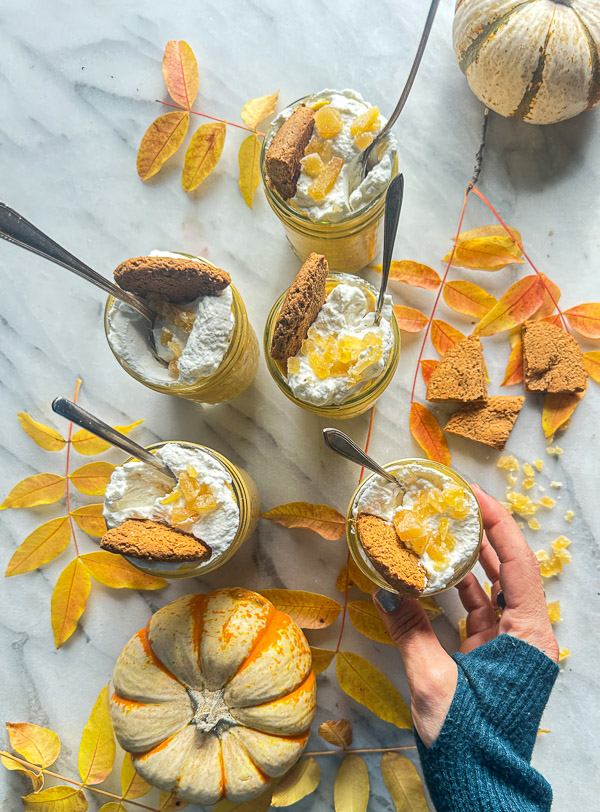 Creamy Ginger Pumpkin Mousse made with pumpkin, warm spices, fresh ginger, and homemade whipped cream. An easy, egg-free fall dessert perfect for Thanksgiving.